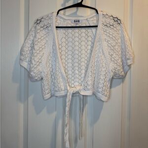 525 America White Pointelle Knit Tie-front Cardigan Sweater Top Size S